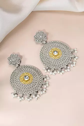 Oxidized silver plated crystals & lariya studded dangle earrings fashion jewellery for women