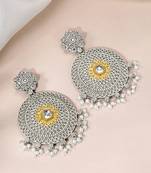Oxidized silver plated crystals & lariya studded dangle earrings fashion jewellery for women