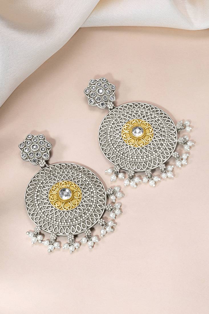 Oxidized silver plated crystals & lariya studded dangle earrings fashion jewellery for women