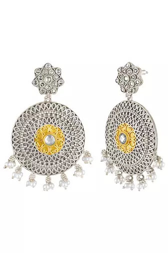 Oxidized silver plated crystals & lariya studded dangle earrings fashion jewellery for women