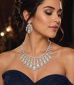 rhodium plated cz bridal necklace and earring set, tear drop statement jewellery