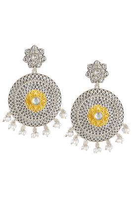 Oxidized silver plated crystals & lariya studded dangle earrings fashion jewellery for women 3