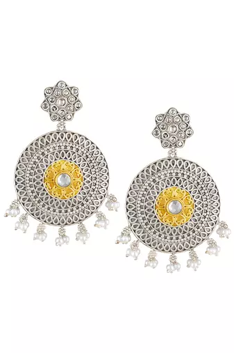Oxidized silver plated crystals & lariya studded dangle earrings fashion jewellery for women