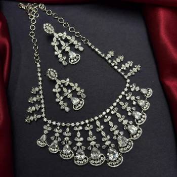 rhodium plated cz bridal necklace and earring set, tear drop statement jewellery 3