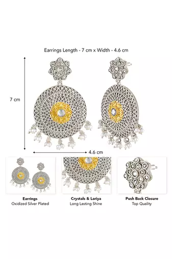 Oxidized silver plated crystals & lariya studded dangle earrings fashion jewellery for women
