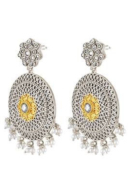 Oxidized silver plated crystals & lariya studded dangle earrings fashion jewellery for women 5