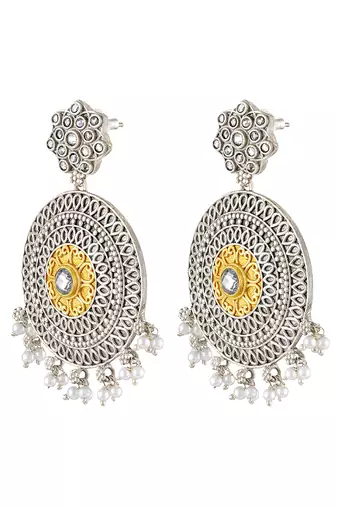 Oxidized silver plated crystals & lariya studded dangle earrings fashion jewellery for women
