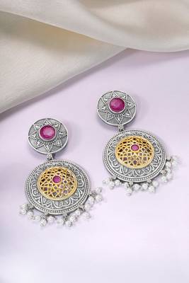Oxidized silver plated faux ruby & lariya studded dangle earrings fashion jewellery for women 1
