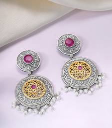Oxidized silver plated faux ruby & lariya studded dangle earrings fashion jewellery for women