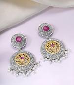 Oxidized silver plated faux ruby & lariya studded dangle earrings fashion jewellery for women