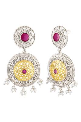 Oxidized silver plated faux ruby & lariya studded dangle earrings fashion jewellery for women 2
