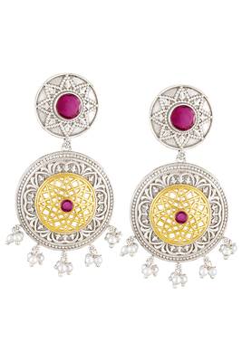 Oxidized silver plated faux ruby & lariya studded dangle earrings fashion jewellery for women 3