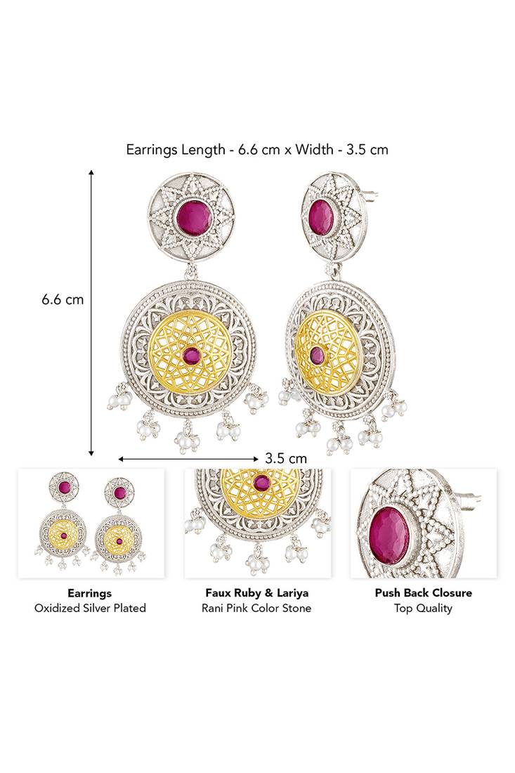 Oxidized silver plated faux ruby & lariya studded dangle earrings fashion jewellery for women