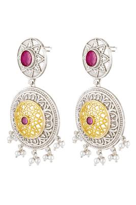Oxidized silver plated faux ruby & lariya studded dangle earrings fashion jewellery for women 5