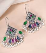 Oxidized silver plated multicolor crystals & lariya studded dangle earrings jewellery