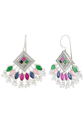 Oxidized silver plated multicolor crystals & lariya studded dangle earrings jewellery 2