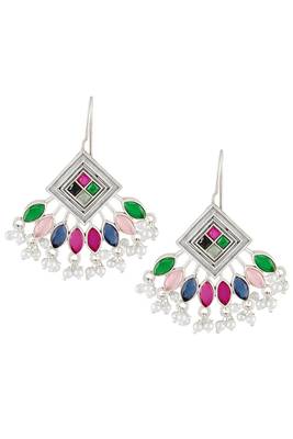 Oxidized silver plated multicolor crystals & lariya studded dangle earrings jewellery 3