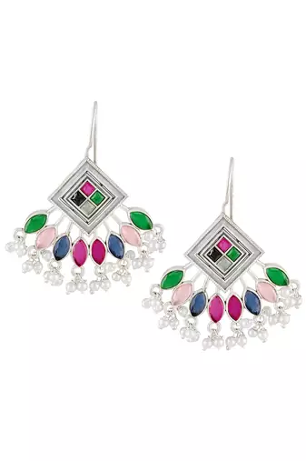 Oxidized silver plated multicolor crystals & lariya studded dangle earrings jewellery