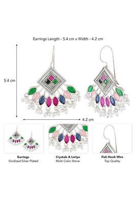 Oxidized silver plated multicolor crystals & lariya studded dangle earrings jewellery 4