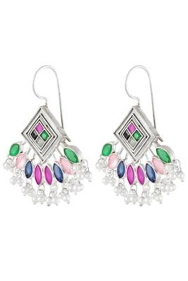Oxidized silver plated multicolor crystals & lariya studded dangle earrings jewellery 5