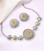 Oxidized silver gold plated lariya studded necklace earrings set fashion jewellery for women