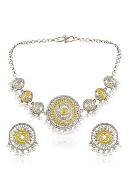 Oxidized silver gold plated lariya studded necklace earrings set fashion jewellery for women 2