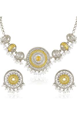 Oxidized silver gold plated lariya studded necklace earrings set fashion jewellery for women 3