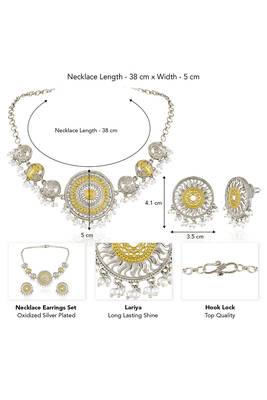 Oxidized silver gold plated lariya studded necklace earrings set fashion jewellery for women 4