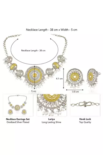 Oxidized silver gold plated lariya studded necklace earrings set fashion jewellery for women