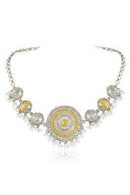 Oxidized silver gold plated lariya studded necklace earrings set fashion jewellery for women 5