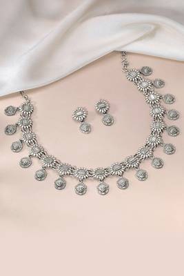 Oxidized silver plated ethnic necklace & drop earrings set fashion jewellery for women & girls 1