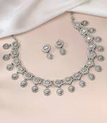 Oxidized silver plated ethnic necklace & drop earrings set fashion jewellery for women & girls