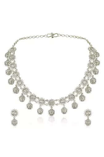 Oxidized silver plated ethnic necklace & drop earrings set fashion jewellery for women & girls