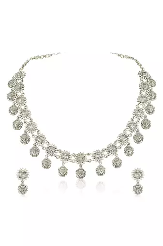Oxidized silver plated ethnic necklace & drop earrings set fashion jewellery for women & girls