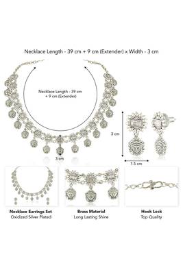 Oxidized silver plated ethnic necklace & drop earrings set fashion jewellery for women & girls 4