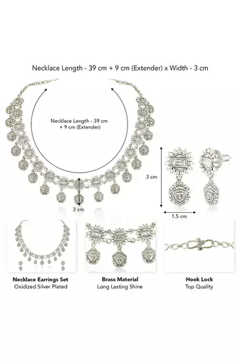Oxidized silver plated ethnic necklace & drop earrings set fashion jewellery for women & girls