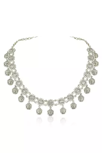 Oxidized silver plated ethnic necklace & drop earrings set fashion jewellery for women & girls