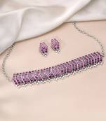 Oxidized silver plated faux ruby & lariya studded necklace earrings set jewellery for women