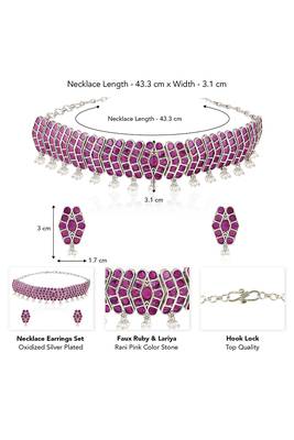 Oxidized silver plated faux ruby & lariya studded necklace earrings set jewellery for women 4
