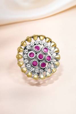 Oxidized silver gold plated faux ruby studded statement finger ring adjustable jewellery 2