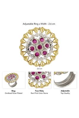 Oxidized silver gold plated faux ruby studded statement finger ring adjustable jewellery 5