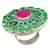 Oxidized silver plated green crystals & faux ruby studded statement finger ring