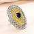 Oxidized silver gold plated blue crystal studded statement finger ring adjustable jewellery