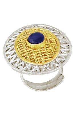 Oxidized silver gold plated blue crystal studded statement finger ring adjustable jewellery 3