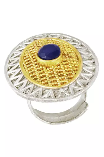 Oxidized silver gold plated blue crystal studded statement finger ring adjustable jewellery