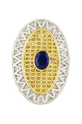 Oxidized silver gold plated blue crystal studded statement finger ring adjustable jewellery 5