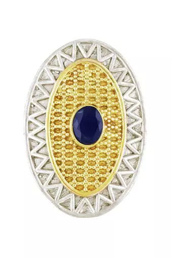 Oxidized silver gold plated blue crystal studded statement finger ring adjustable jewellery