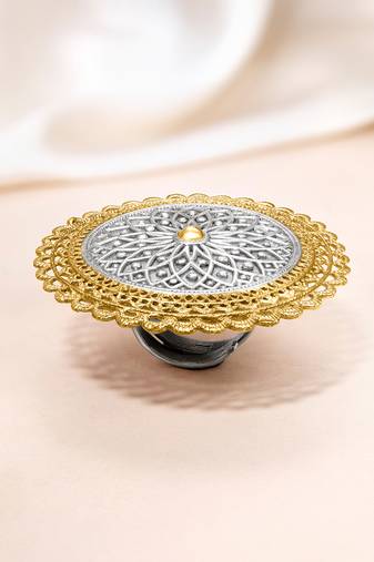 Oxidized silver gold plated statement finger ring adjustable jewellery for women & girls