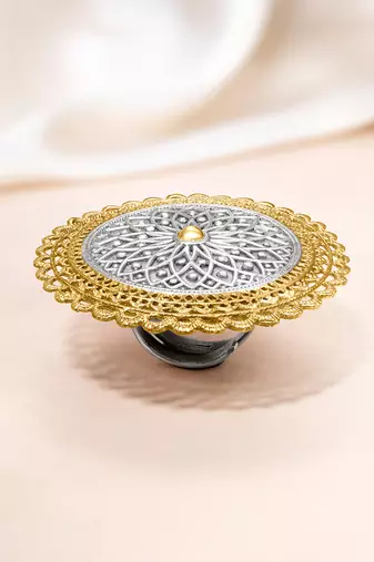 Oxidized silver gold plated statement finger ring adjustable jewellery for women & girls