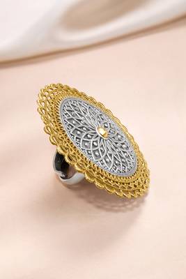 Oxidized silver gold plated statement finger ring adjustable jewellery for women & girls 2